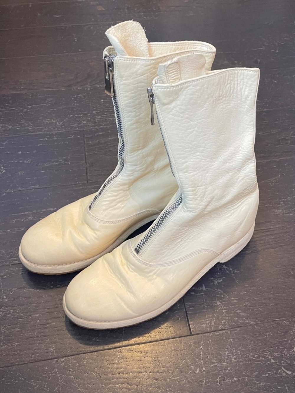 GUIDI Front Zip 310 Boots Horse Leather Off White Cream Size 37.5 women's